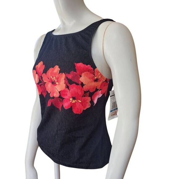 NWT Jantzen Black, Red, & Orange Floral Tankini Top (12) - Picture 1 of 5